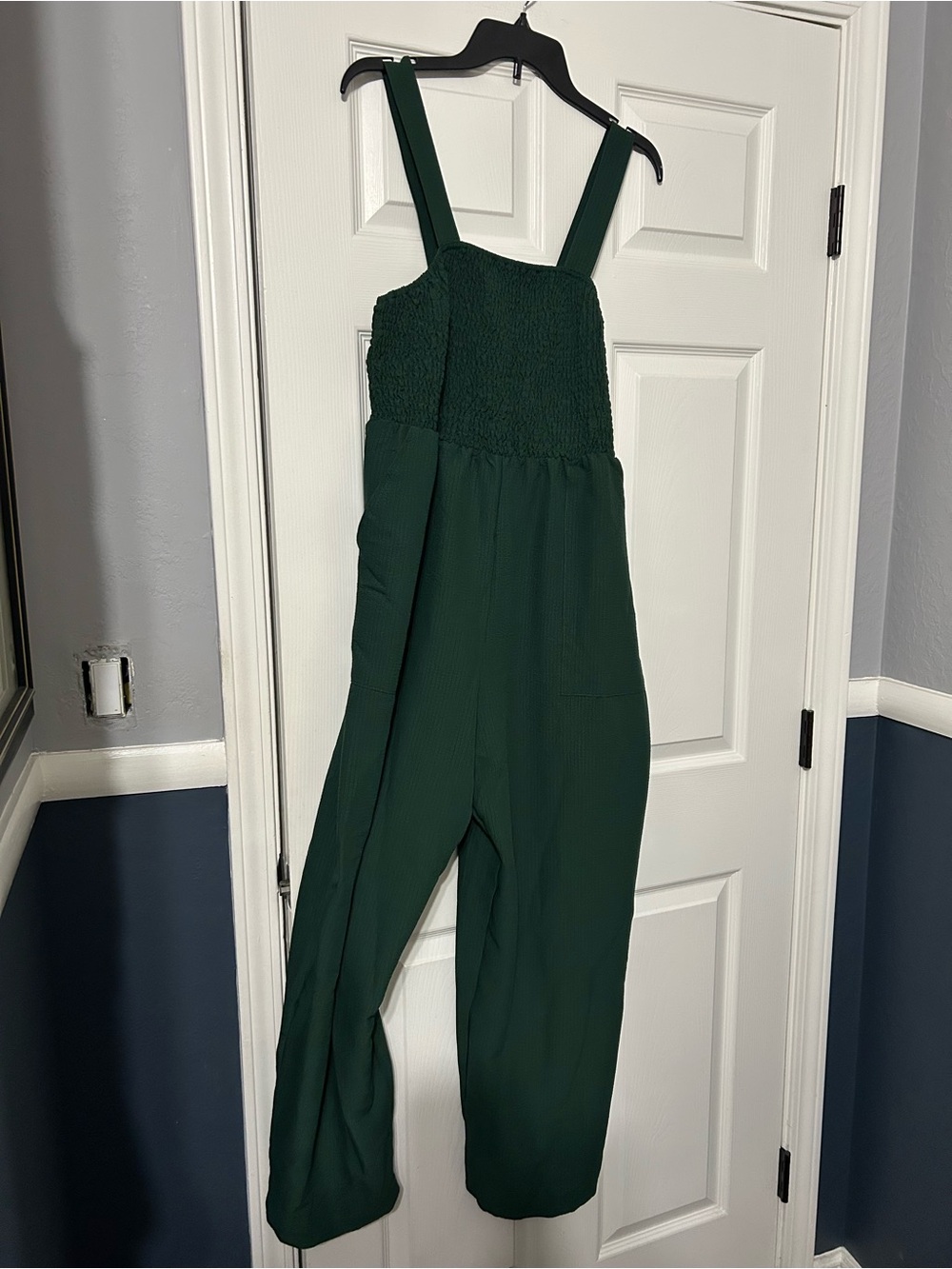 SHEIN Dark Green Smocked Bodice Wide-Leg Jumpsuit